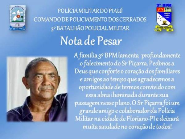 PM de Floriano emite nota de pesar pela morte do empresário Piçarra
