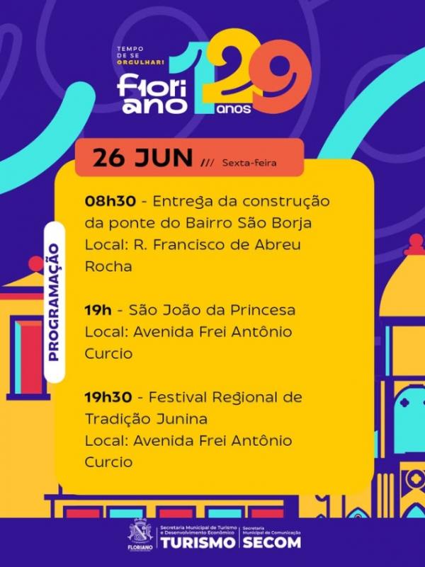 Floriano celebra 129 anos com entrega de ponte e noite de festa junina nesta sexta-feira (26)