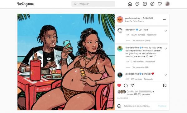 Rihanna reage a desenho de ilustrador que a retratou com A$AP Rocky em praia de João Pessoa
