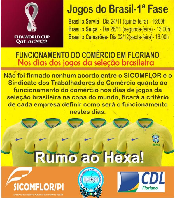 Floriano: funcionamento do com&eacute;rcio durante os jogos do Brasil, ficar&aacute; a crit&eacute;rio das empresas(Imagem:Divulga&ccedil;&atilde;o)