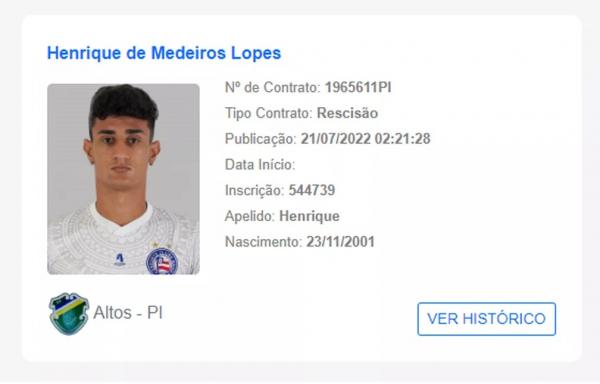  Henrique, zagueiro do Altos.(Imagem:Reprodu&ccedil;&atilde;o/BID )