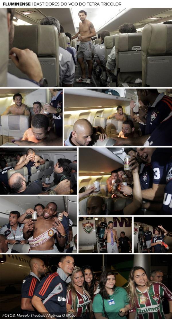 Comemora&ccedil;&atilde;o dos jogadores e dos momentos de tens&atilde;o durante suposto problema com trem de pouso do avi&atilde;o fretado pelo clube.(Imagem:Marcelo Theobald)