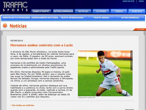 Após confirmar venda de Hernanes, Traffic retira notícia do site oficial
