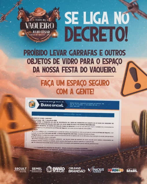 Garrafas e objetos de vidro estão proibidos na IX Festa do Vaqueiro de Barão de Grajaú