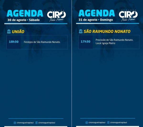 Agenda do senador Ciro Nogueira para cobertura jornal&iacute;stica(Imagem:Ascom)