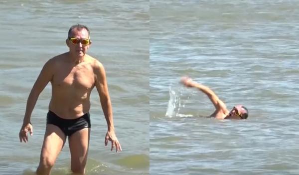 Esportista comemora 71 anos com desafio de atravessar o Rio Parnaíba a nado 71 vezes, em Floriano