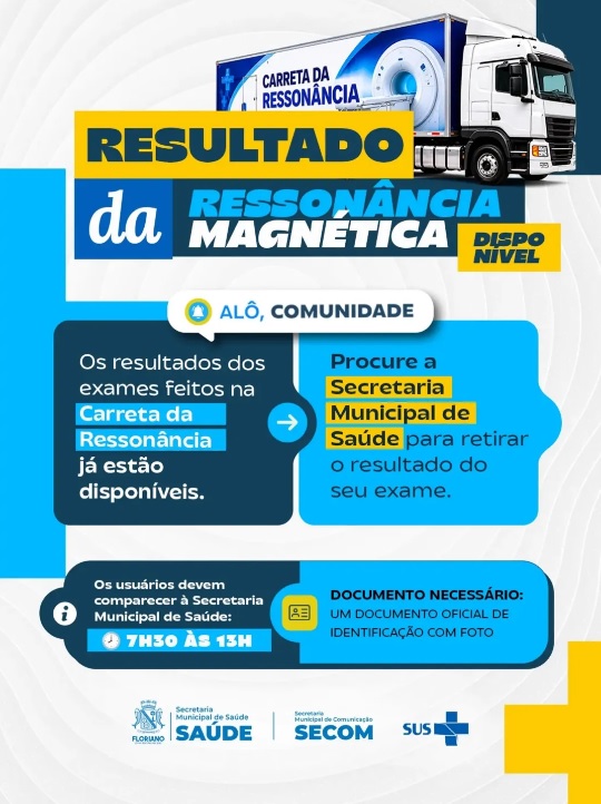 Secretaria de Saúde de Floriano informa que resultados da Carreta da Ressonância estão disponíveis