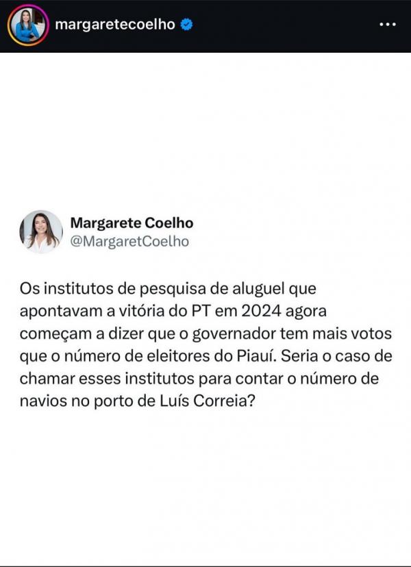 Margarete alfineta Rafael: "Chama esses institutos para contar o número de navios no Porto"