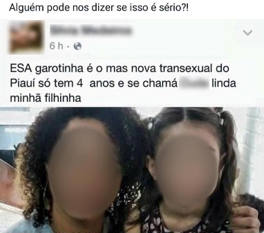 Mãe de garota trans pede ao Facebook a retirada de post e aciona delegacia