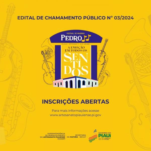 Sudarpi divulga edital para seleção de artesãos para o 18º Festival de Inverno de Pedro II