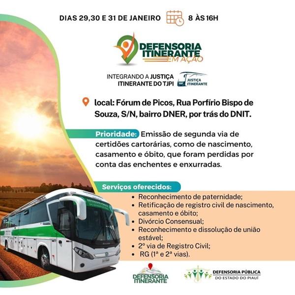 Picos recebe atendimentos da Justiça Itinerante no período de 29 a 31 de janeiro