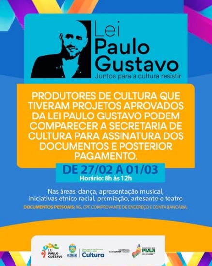 Produtores de Cultura devem apresentar documentação para projetos aprovados pela Lei Paulo Gustavo