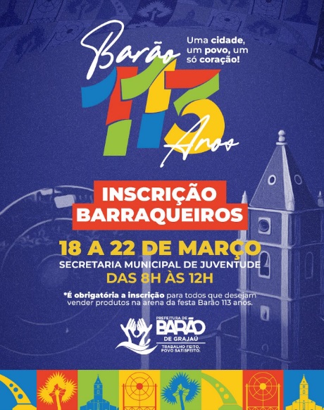Inscrições abertas para vendedores ambulantes nas festividades de 113 anos de Barão de Grajaú