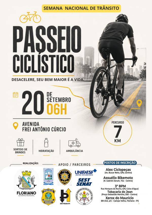 Floriano realizará passeio ciclístico pela Semana Nacional de Trânsito