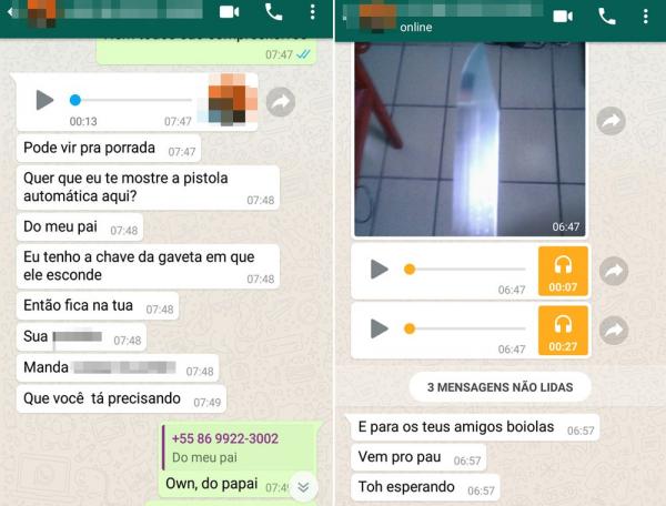  Jovem recebeu amea&ccedil;as e resolveu denunciar.(Imagem: Reprodu&ccedil;&atilde;o/WhatsApp)