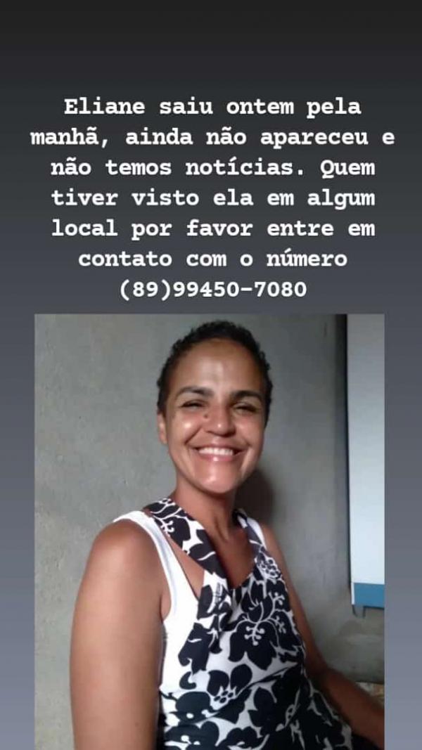 Mulher encontra-se desaparecida há dois dias em Floriano