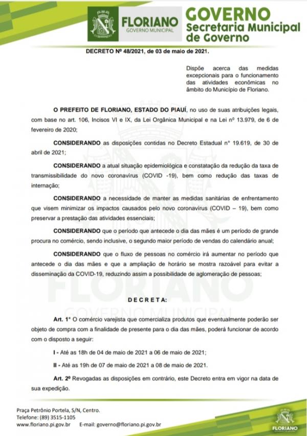 Com&eacute;rcio de presentes para as m&atilde;es poder&aacute; abrir at&eacute; mais tarde em Floriano(Imagem:Reprodu&ccedil;&atilde;o)