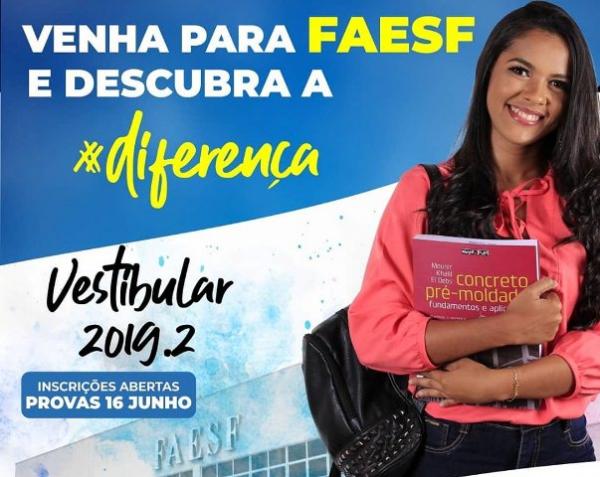 FAESF abre inscri&ccedil;&otilde;es para o vestibular 2019.2.(Imagem:Divulga&ccedil;&atilde;o)