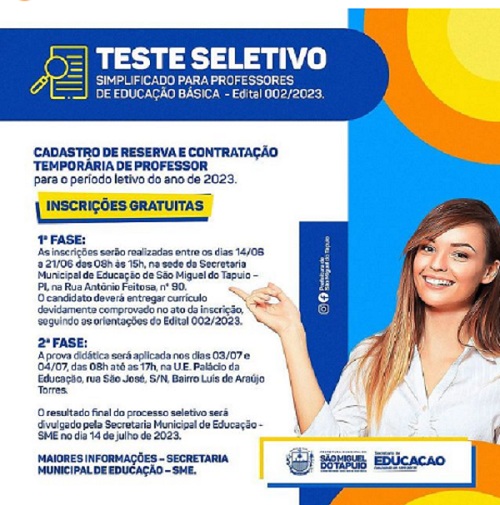 Teste seletivo simplificado para Professores de Educação Básica do município de São Miguel do Tapuio