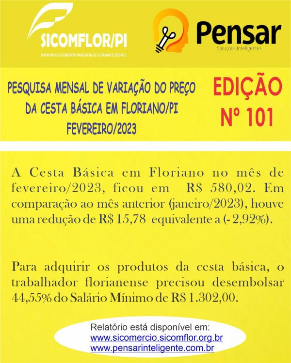 Cesta b&aacute;sica em Floriano tem uma redu&ccedil;&atilde;o de 2,92% em fevereiro(Imagem:Divulga&ccedil;&atilde;o)