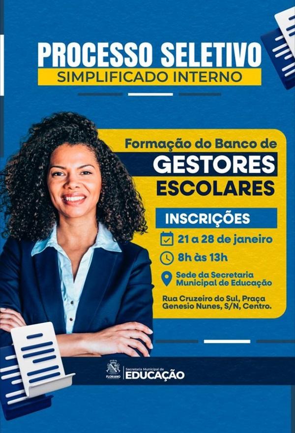 SEMED Floriano anuncia processo seletivo simplificado para composição do Banco de Gestores Escolares