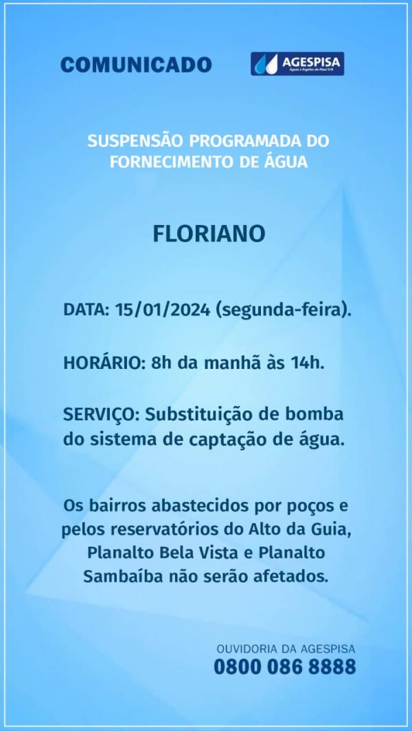 Agespisa realiza suspensão programada para melhoria no sistema de captação de água em Floriano