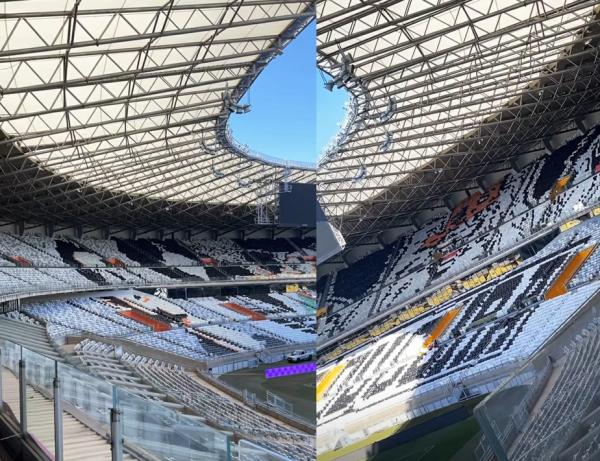 Torcida do Atlético-MG finaliza mosaico especial no Mineirão para confronto contra o Boca Juniors