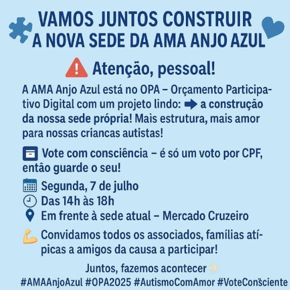 AMA Anjo Azul participa do OPA com projeto para construção da sede própria e convida todos a votar
