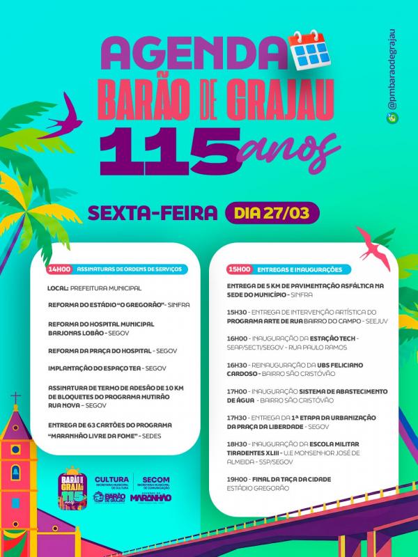 Barão de Grajaú celebra 115 anos com agenda de entregas e desenvolvimento