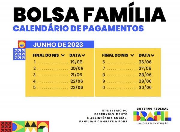  Calend&aacute;rio de junho do programa Bolsa Fam&iacute;lia.(Imagem:MDS/Gov.BR)