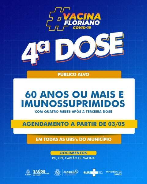 Floriano aplica a 4ª dose contra Covid-19 em idosos acima de 60 anos e imunossuprimidos