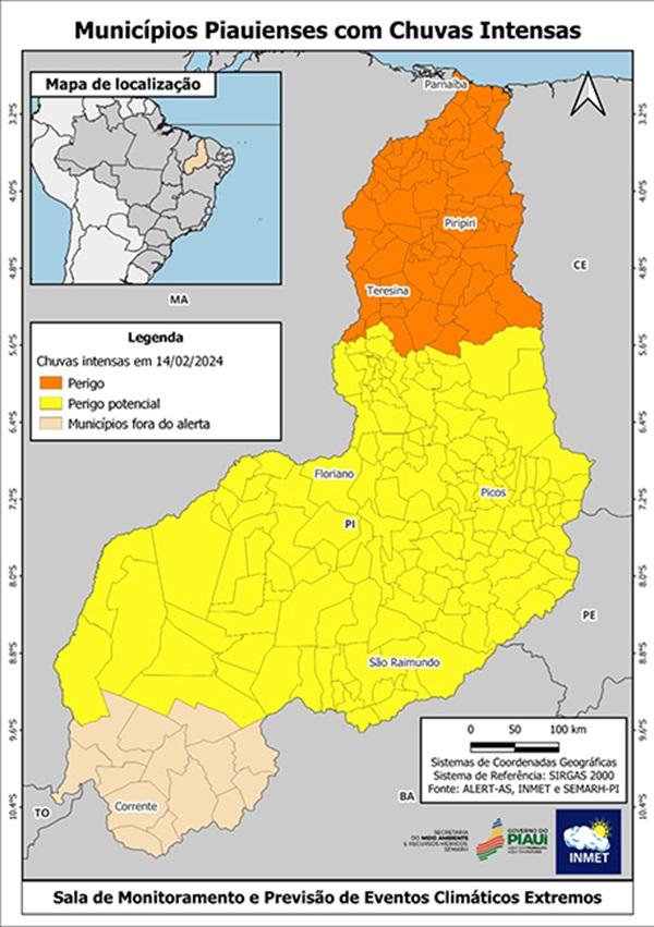 Munic&iacute;pios piauienses com chuvas intensas(Imagem: Semarh )