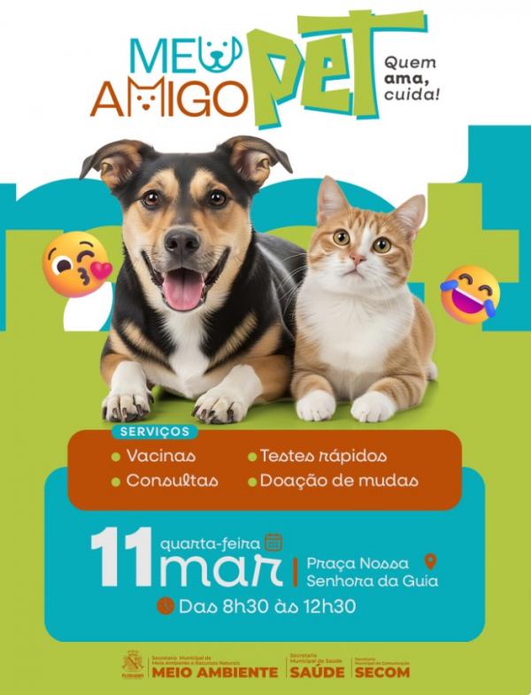 Praça Nossa Senhora da Guia recebe ação "Meu Amigo Pet" com serviços gratuitos nesta quarta (11)