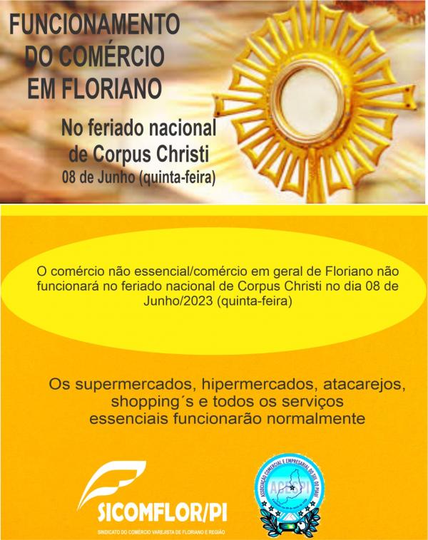 Veja como ser&aacute; o funcionamento do com&eacute;rcio de Floriano no feriado de Corpus Christi(Imagem:Divulga&ccedil;&atilde;o)