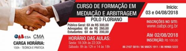 Curso de Media&ccedil;&atilde;o e Arbitragem da OAB Floriano est&aacute; com inscri&ccedil;&otilde;es abertas.(Imagem:OAB )