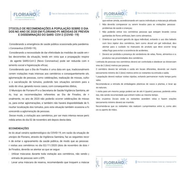 Prefeitura de Floriano divulga protocolo para o Dia de Finados(Imagem:Divulga&ccedil;&atilde;o)