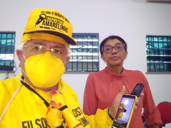 Rep&oacute;rter Amarelinho e a Presidente do Comude, Eliene Pereira Guimar&atilde;es(Imagem:FlorianoNews)
