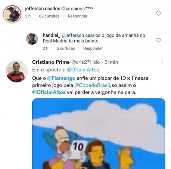  Torcedores reagem ao pre&ccedil;o do ingresso de Altos x Flamengo.(Imagem:Reprodu&ccedil;&atilde;o/Instagram )