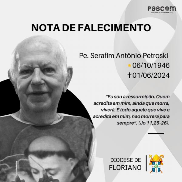 Nota de falecimento: Diocese de Floriano lamenta a morte do padre Serafim Petroski
