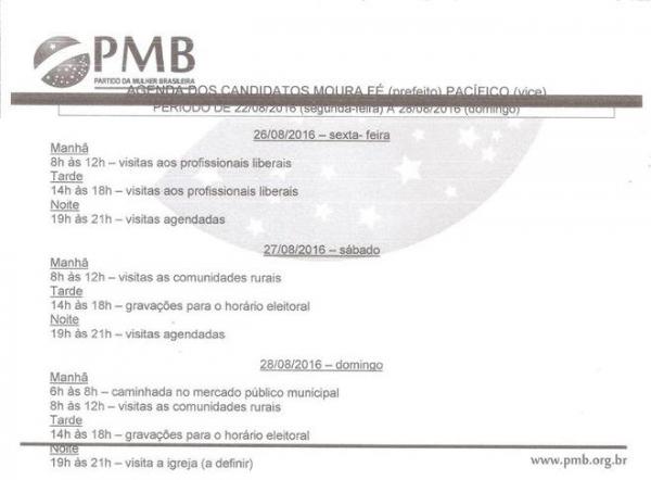 Confira a agenda do candidato Moura F&eacute;.(Imagem:Divulga&ccedil;&atilde;o)