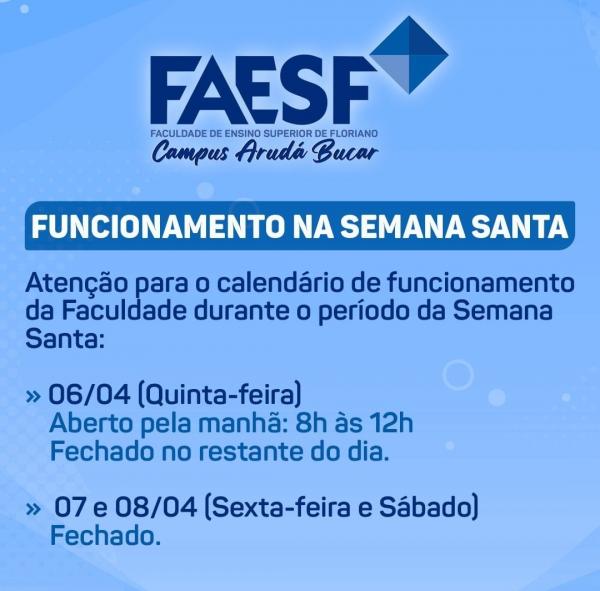 FAESF terá horário reduzido no setor administrativo nesta quinta-feira