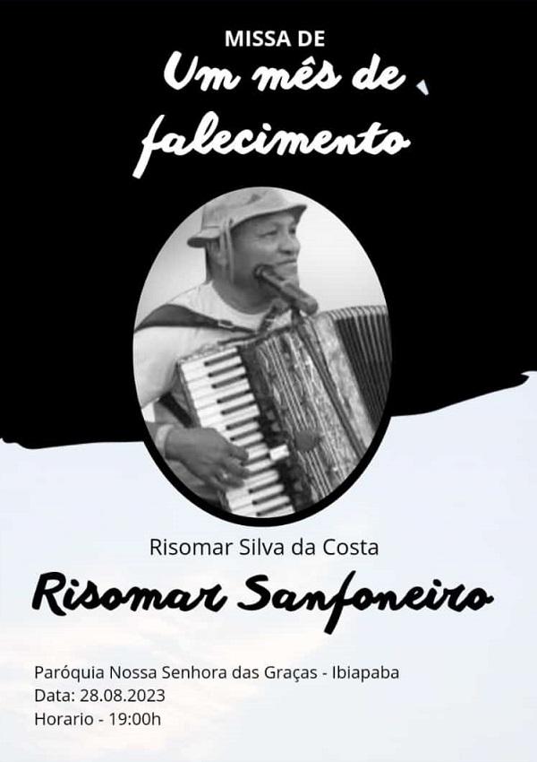 Missa de um mês do falecimento de Risomar Sanfoneiro será celebrada nesta segunda-feira