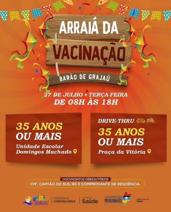 Prefeitura de Barão de Grajaú realiza "Arraiá da Vacinação" nesta terça (27)