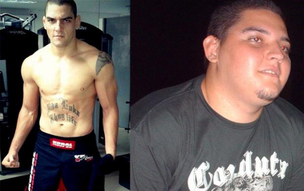 Antes e depois: treinos de jiu-jitsu fizeram Helder Mour&atilde;o passar por transforma&ccedil;&atilde;o.(Imagem:Reprodu&ccedil;&atilde;o)
