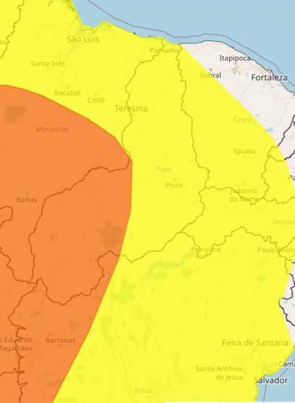 Piau&iacute; tem alertas amarelo e laranja para chuvas nesta sexta (9).(Imagem:Reprodu&ccedil;&atilde;o/ Site Inmet)