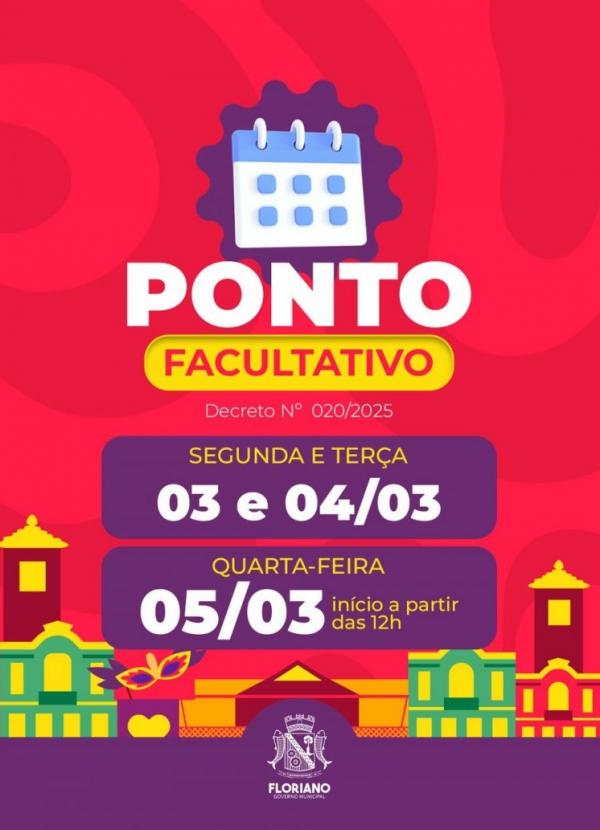Prefeitura de Floriano decreta ponto facultativo durante período de Carnaval
