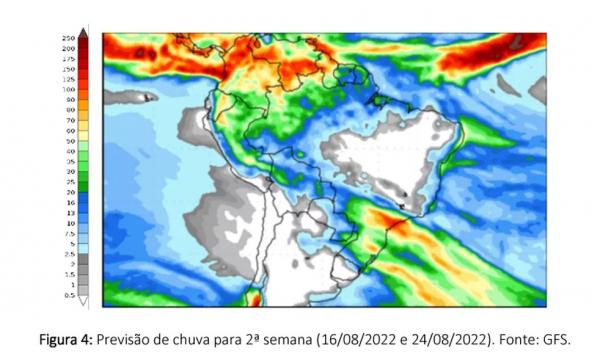  Previs&atilde;o de chuva de 16/08/2022 a 24/08/2022.(Imagem:INMET)