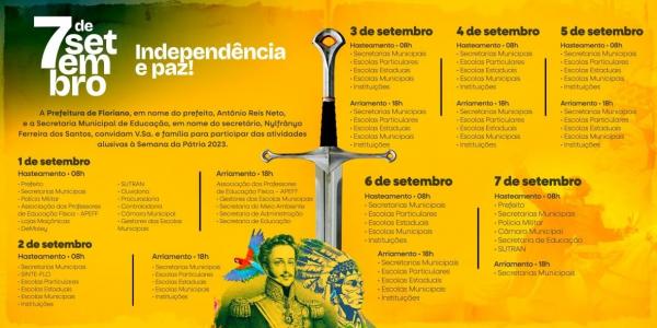 Prefeitura e Secretaria de Educa&ccedil;&atilde;o organizam programa&ccedil;&atilde;o especial com hasteamento, arriamento e desfile c&iacute;vico.(Imagem:Divulga&ccedil;&atilde;o)