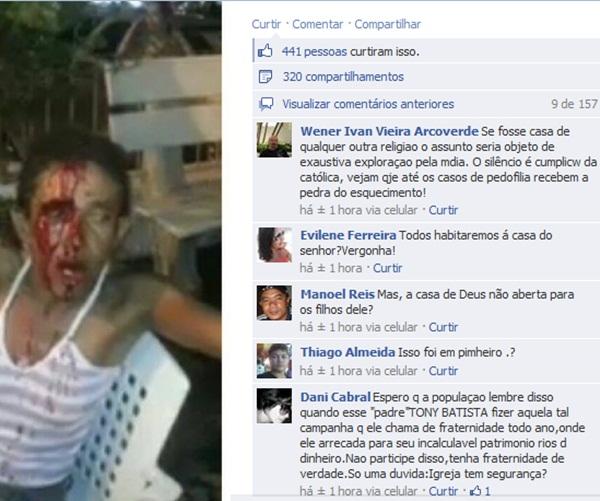 Mulher &eacute; espancada na igreja Nossa Senhora de F&aacute;tima.(Imagem:Reprodu&ccedil;&atilde;o/Facebook)