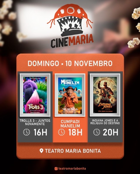 Domingo de diversão no Cine Maria em Floriano com três atrações imperdíveis